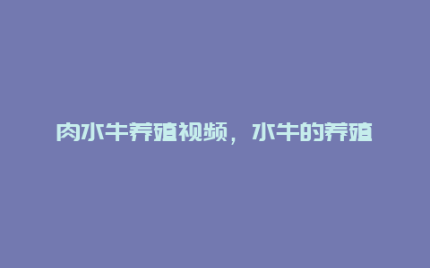 肉水牛养殖视频，水牛的养殖