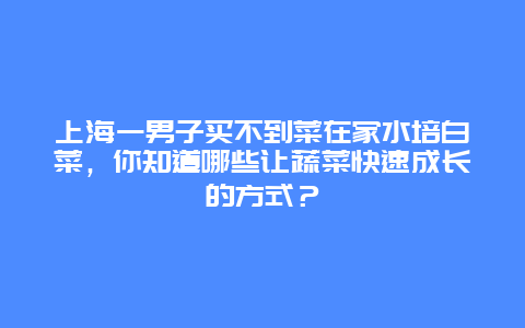 上海一男子买不到菜在家水培白菜，你知道哪些让蔬菜快速成长的方式？