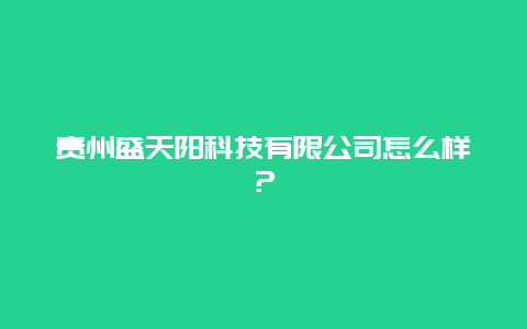 贵州盛天阳科技有限公司怎么样？