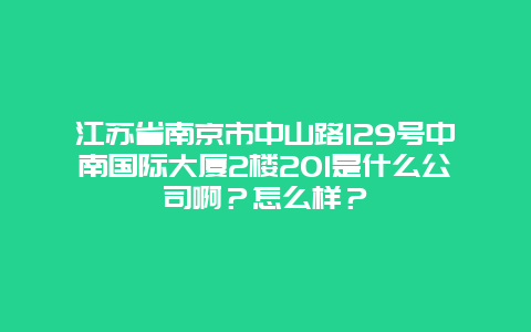 江苏省南京市中山路129号中南国际大厦2楼201是什么公司啊？怎么样？