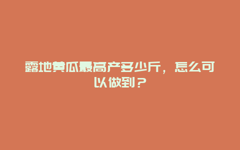 露地黄瓜最高产多少斤，怎么可以做到？