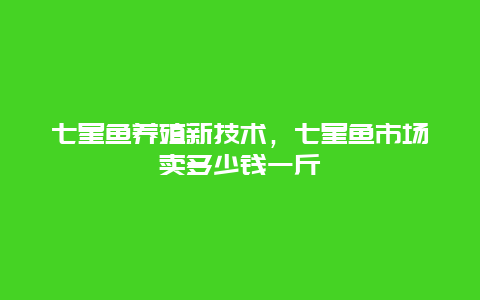 七星鱼养殖新技术，七星鱼市场卖多少钱一斤