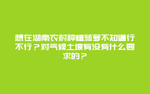 想在湖南农村种植菠萝不知道行不行？对气候土壤有没有什么要求的？