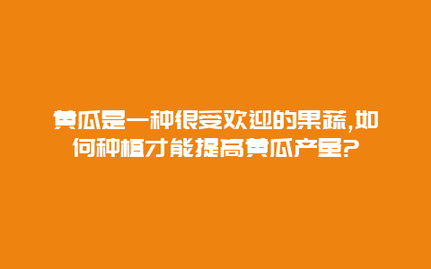 黄瓜是一种很受欢迎的果蔬,如何种植才能提高黄瓜产量?