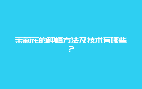 茉莉花的种植方法及技术有哪些？