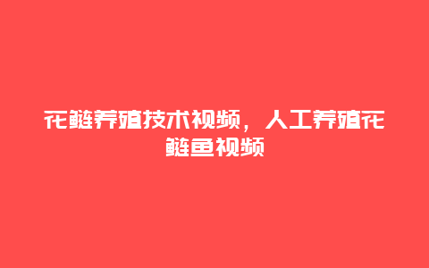 花鲢养殖技术视频，人工养殖花鲢鱼视频