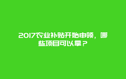 2017农业补贴开始申领，哪些项目可以拿？