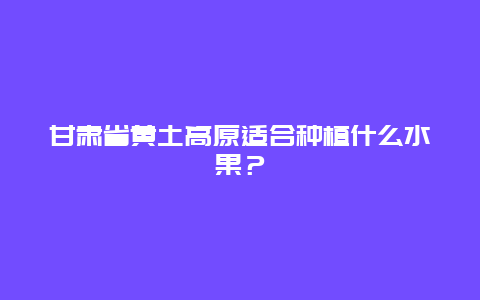 甘肃省黄土高原适合种植什么水果？