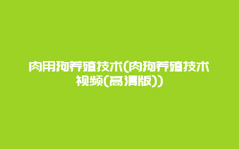 肉用狗养殖技术(肉狗养殖技术视频(高清版))