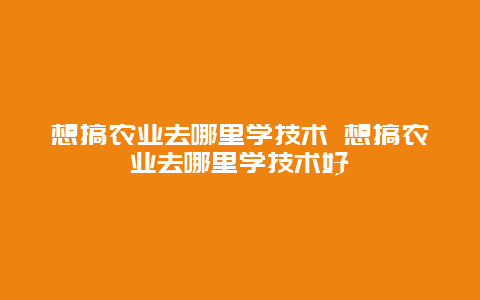 想搞农业去哪里学技术 想搞农业去哪里学技术好