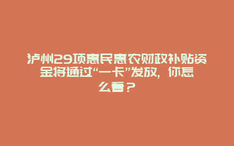 泸州29项惠民惠农财政补贴资金将通过“一卡”发放, 你怎么看？