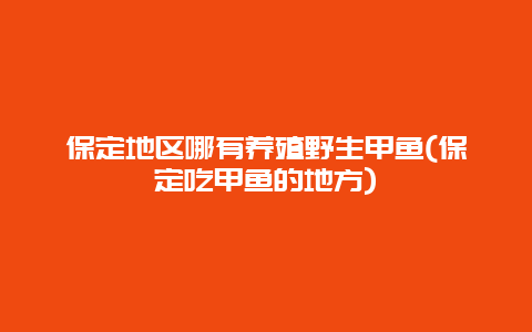 保定地区哪有养殖野生甲鱼(保定吃甲鱼的地方)