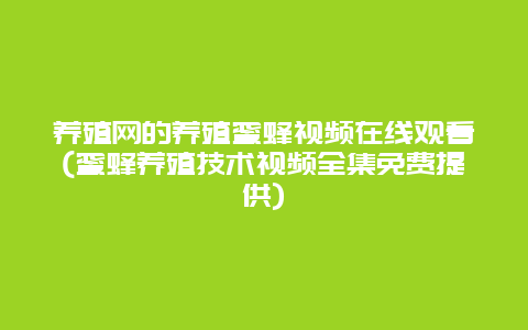 养殖网的养殖蜜蜂视频在线观看(蜜蜂养殖技术视频全集免费提供)