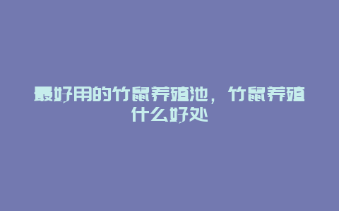 最好用的竹鼠养殖池，竹鼠养殖什么好处