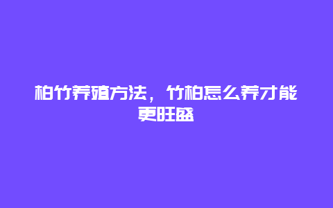 柏竹养殖方法，竹柏怎么养才能更旺盛