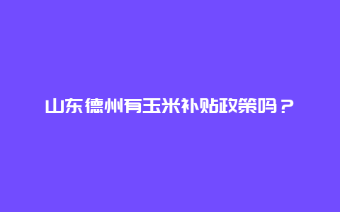 山东德州有玉米补贴政策吗？