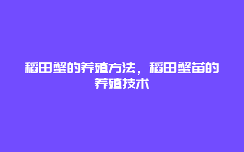 稻田蟹的养殖方法，稻田蟹苗的养殖技术