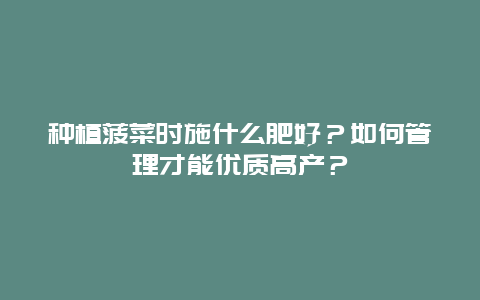 种植菠菜时施什么肥好？如何管理才能优质高产？