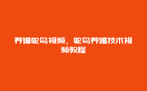 养殖鸵鸟视频，鸵鸟养殖技术视频教程