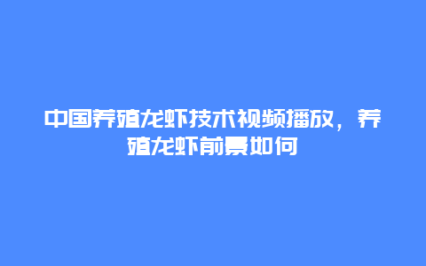 中国养殖龙虾技术视频播放，养殖龙虾前景如何