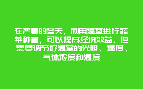 在严寒的冬天，利用温室进行蔬菜种植，可以提高经济效益，但需要调节好温室的光照、湿度、气体浓度和温度