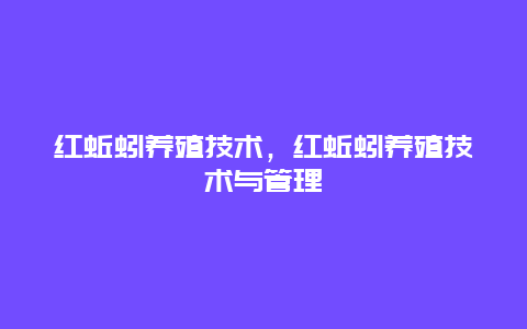 红蚯蚓养殖技术，红蚯蚓养殖技术与管理