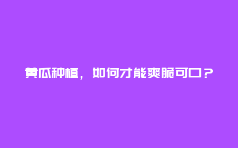 黄瓜种植，如何才能爽脆可口？