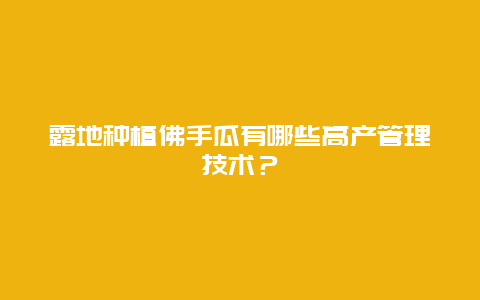 露地种植佛手瓜有哪些高产管理技术？