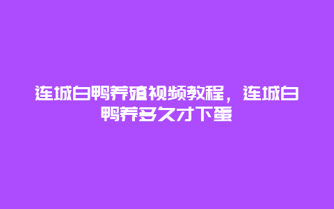 连城白鸭养殖视频教程，连城白鸭养多久才下蛋