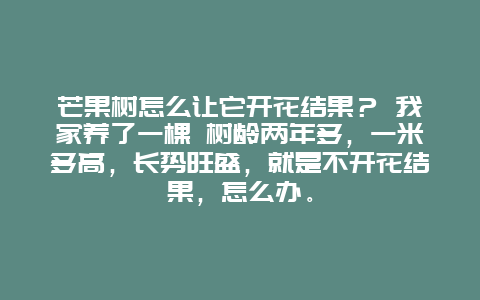 芒果树怎么让它开花结果？ 我家养了一棵 树龄两年多，一米多高，长势旺盛，就是不开花结果，怎么办。