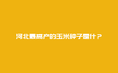 河北最高产的玉米种子是什？