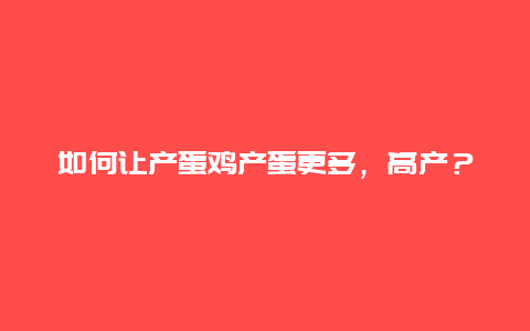 如何让产蛋鸡产蛋更多，高产？