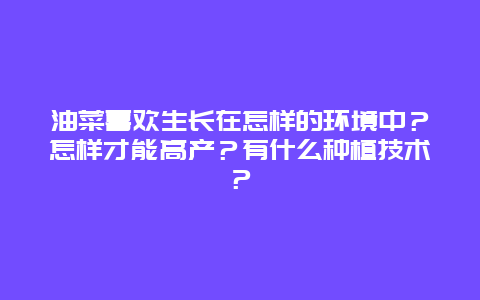 油菜喜欢生长在怎样的环境中？怎样才能高产？有什么种植技术？