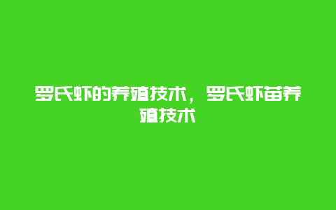 罗氏虾的养殖技术，罗氏虾苗养殖技术