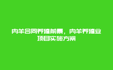 肉羊合同养殖前景，肉羊养殖业项目实施方案