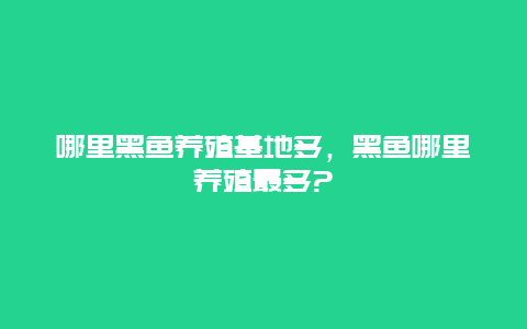 哪里黑鱼养殖基地多，黑鱼哪里养殖最多?