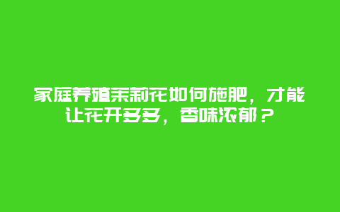 家庭养殖茉莉花如何施肥，才能让花开多多，香味浓郁？