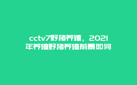 cctv7野猪养殖，2021年养殖野猪养殖前景如何