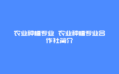 农业种植专业 农业种植专业合作社简介