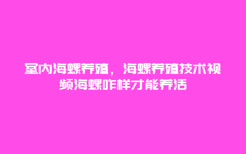 室内海螺养殖，海螺养殖技术视频海螺咋样才能养活