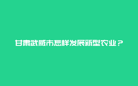 甘肃武威市怎样发展新型农业？