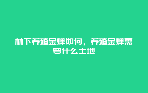 林下养殖金蝉如何，养殖金蝉需要什么土地