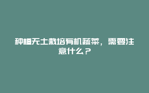 种植无土栽培有机蔬菜，需要注意什么？