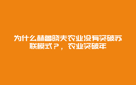 为什么赫鲁晓夫农业没有突破苏联模式？，农业突破年