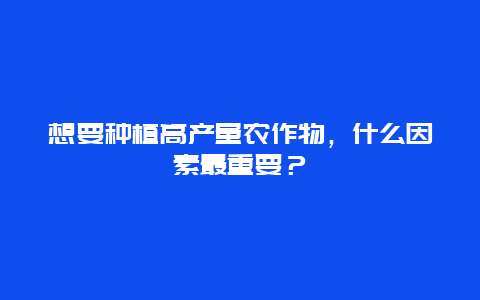 想要种植高产量农作物，什么因素最重要？