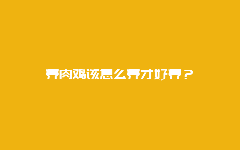 养肉鸡该怎么养才好养？