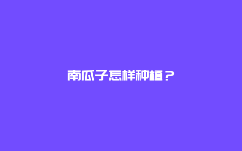 南瓜子怎样种植？