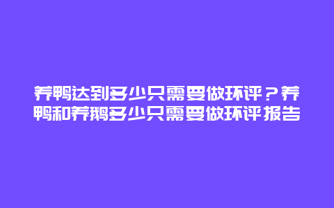 养鸭达到多少只需要做环评？养鸭和养鹅多少只需要做环评报告