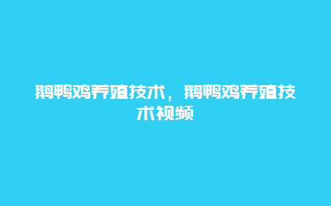 鹅鸭鸡养殖技术，鹅鸭鸡养殖技术视频