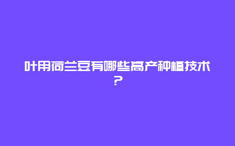 叶用荷兰豆有哪些高产种植技术？